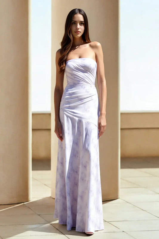 Fantastic Prom Dress Lilac Floral A Line Strapless Sleeveless Pleated Backless Bargain Long Wedding Guest Dress