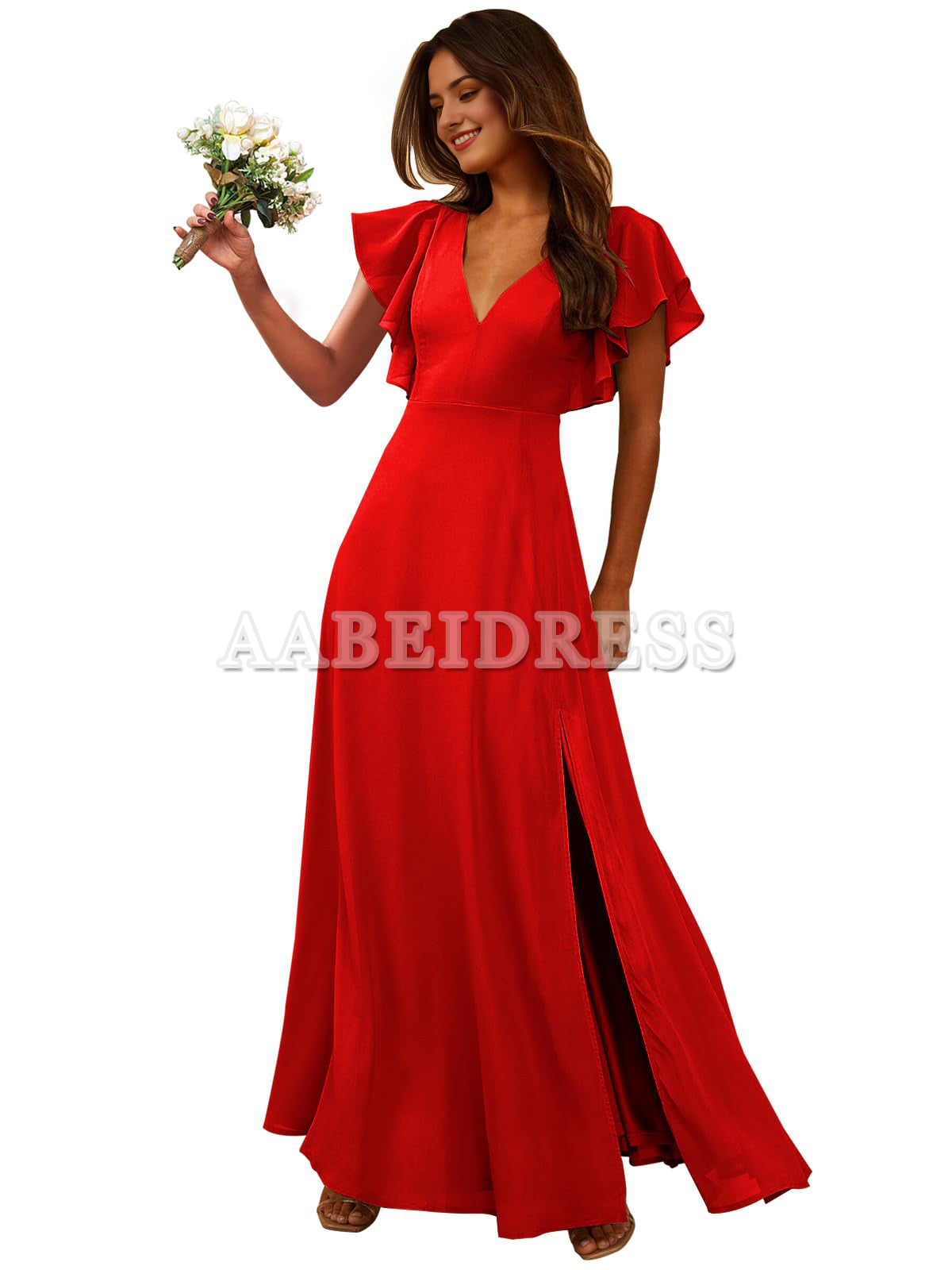 Prom Dress Short Sleeve Bridesmaid Dresses Side Fork Chiffon Long Evening Elegant Temperament Wedding Guest Dresses Formal Wear Dresses