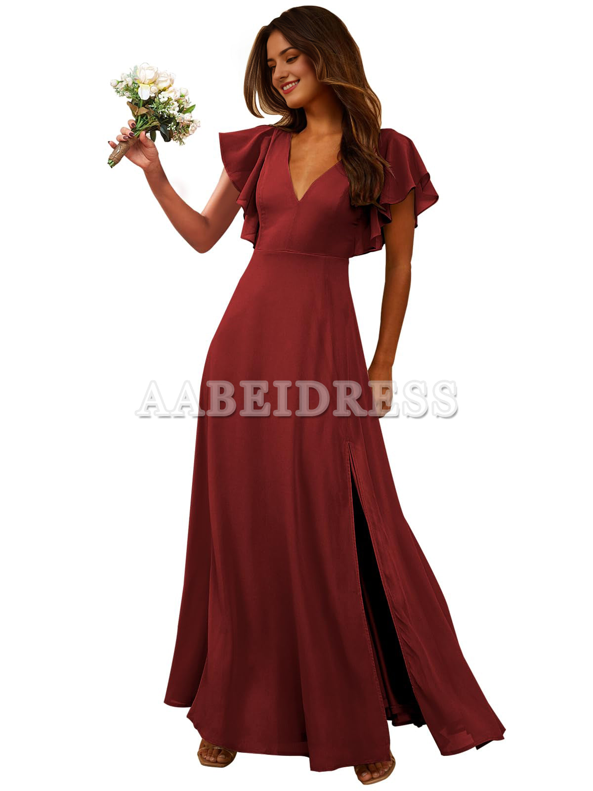 Prom Dress Short Sleeve Bridesmaid Dresses Side Fork Chiffon Long Evening Elegant Temperament Wedding Guest Dresses Formal Wear Dresses