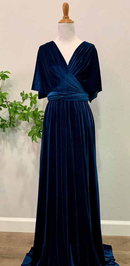 Autumn winter wedding party long velvet dress formal wrap dress velvet wrinkle unique bridesmaid dress