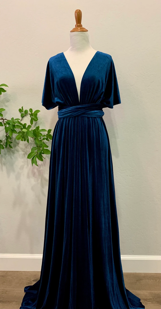Autumn winter wedding party long velvet dress formal wrap dress velvet wrinkle unique bridesmaid dress