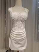Ivory Lace and Satin Bodycon Sweetheart Lace-Up Back Mini Dress