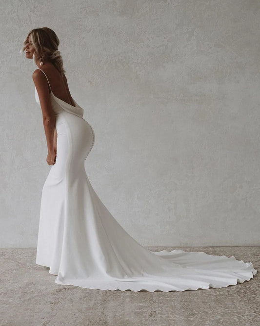 Wedding Dresses Elegant Mermaid V-Neck Satin Long