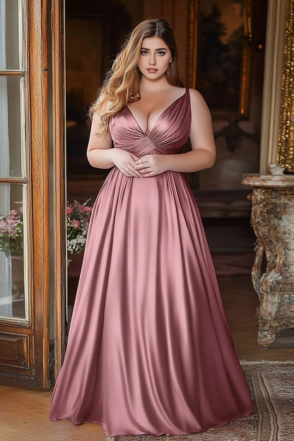 AABEI DRESS Hot Sale Prom Dress Elegant A Line Deep V-Neck Ruched Satin Exquisite Long Formal Dress