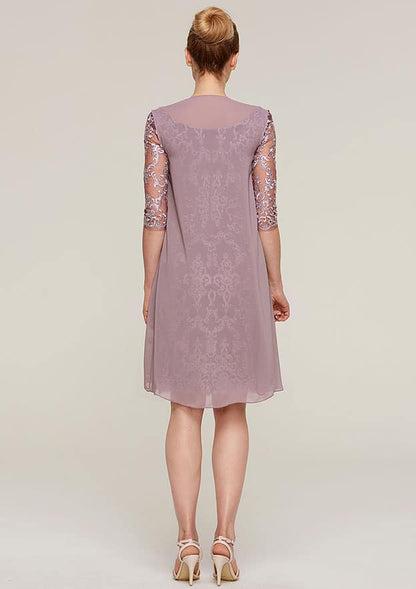 Vintage Wedding Guest Dresses Purple Sheath/Column Boat Neck Half Sleeve Lace Applique With Jacket Two-Piece Knee-Length Bargain Mother of the Bride Dress