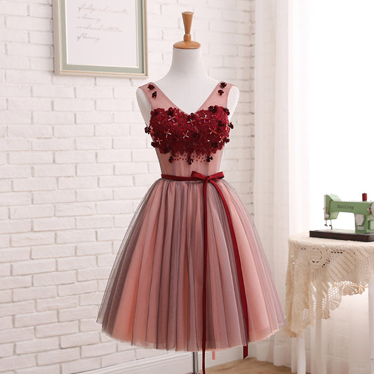 AABEI DRESS New Homecoming Dress A Line V Neck Sleeveless Tulle Flowers Fashion Short Prom Dress