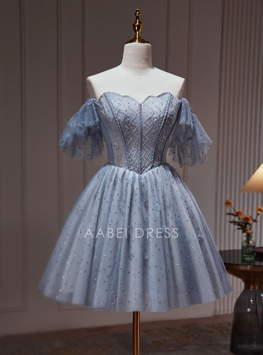 AABEI DRESS New Homecoming Dress Sparkle A-Line Sleeveless Tulle Beadwork Flower Short Prom Dresse