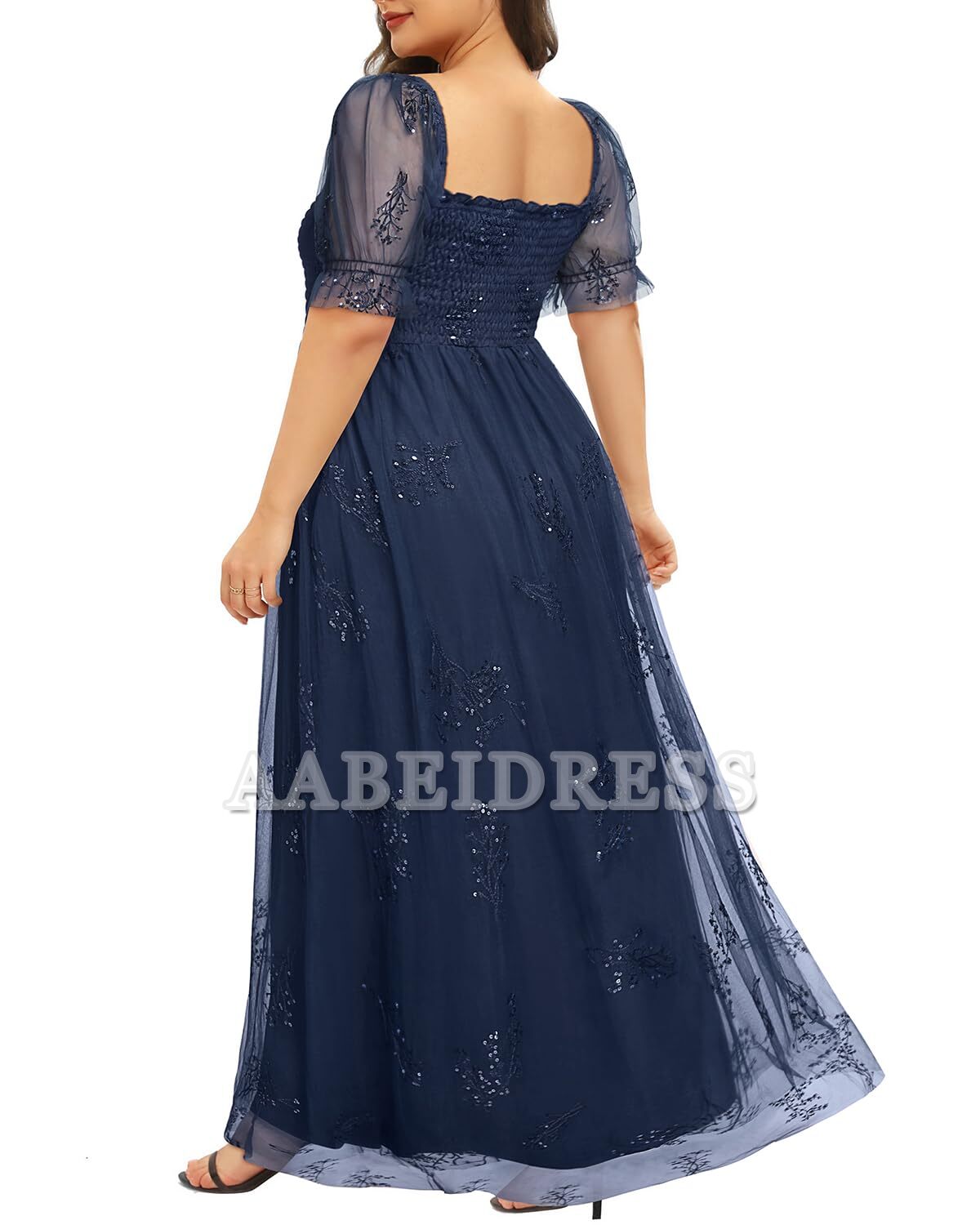 Prom Dress Plus Size Sequin Tulle Bridesmaid Square Neck Long Dress Romantic Wedding Guest Dresses Formal Wear Dresses