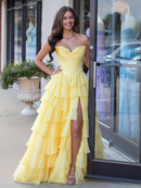 AABEI DRESS Prom Dress Cute Sweetheart A-Line Ruffle Chiffon Tiered Long With Split Exquisite Formal Dress