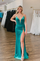 Evening Dress Velvet Strapless Sweep Train Simple Prom Dresses Side Fork Sexy Charming Elegant Formal Women's Dresses