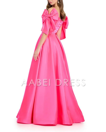 AABEI DRESS Prom Dress Elegant A Line Sweetheart Off the Shoulder Satin with Cute Bow Formal Dress