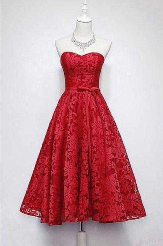 AABEI DRESS Homecoming Dress A Line Strapless Sweetheart Ankle Length Lace Retro Prom Dress