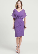 Simple Wedding Guest Dresses Chiffon A-line V Neck Shawl Short Sleeve With Pleated Knee-Length Bargain Mother of the Bride Dress