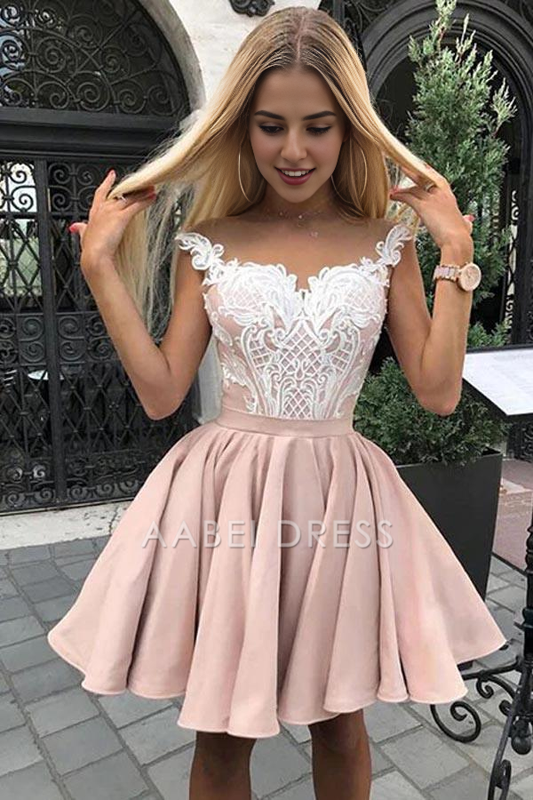 AABEI DRESS New Homecoming Dress A-Line Ruches Lace Appliques Hot Selling Cute Short Prom Dress