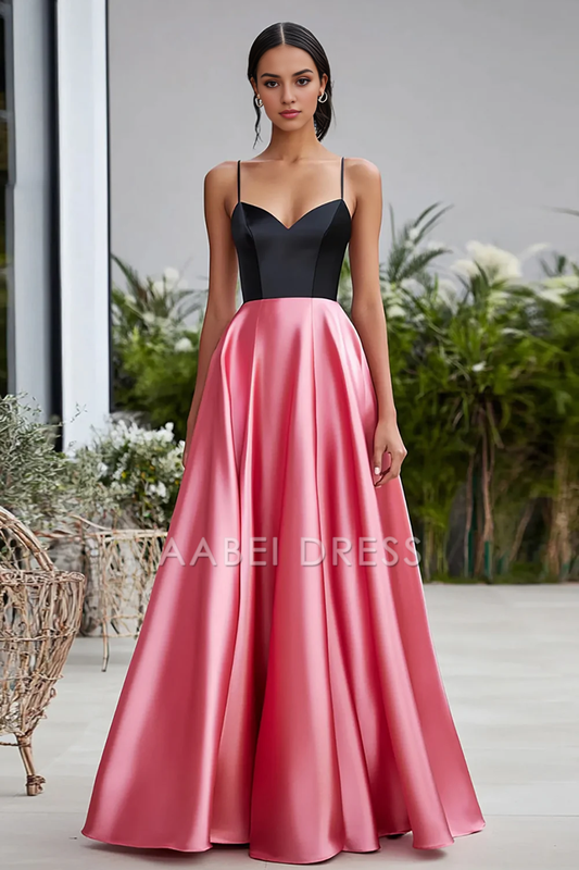 AABEI DRESS Hot Sale Prom Dress A Line Sweetheart Spaghetti Straps Elegant Simple Satin Long Formal Dress