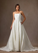 Gorgeous White A-Line Detachable Spaghetti Strap Sleeveless Floral Jacquard High Slit Backless Exquisite Hot Sale Wedding Dress