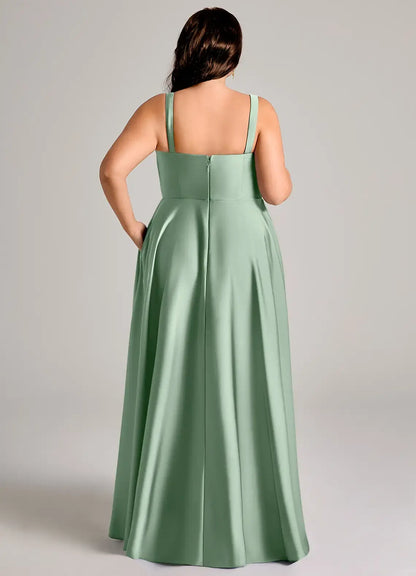 Wedding Guests Dresses Fashionable Mint Green A-Line Wide Shoulder Straps Scoop Neckline Pleated Backless Sleeveless Plus Size Formal Dress Discount Hot Sale Prom Dress