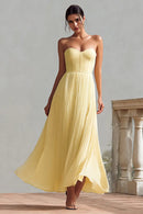 Elegant Prom Dress Daffodil A-Line Strapless Sweetheart Corset Sleeveless Pleated Bargain Long Wedding Guest Dress