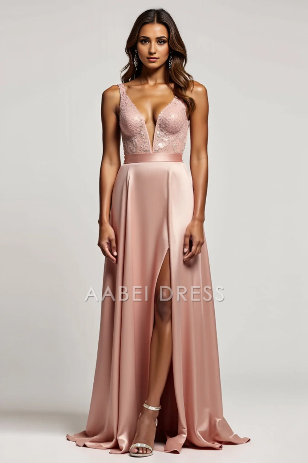 AABEI DRESS Hot Sale Prom Dress Exquisite A Line Deep V-Neck Fashion Long With Slit Formal Dress