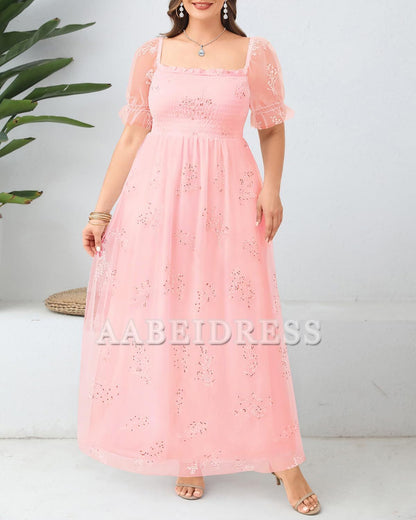 Prom Dress Plus Size Sequin Tulle Bridesmaid Square Neck Long Dress Romantic Wedding Guest Dresses Formal Wear Dresses