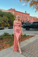 AABEI DRESS Hot Sale Prom Dress Simple Sheath Spaghetti Straps Side Fork Long Formal Dress