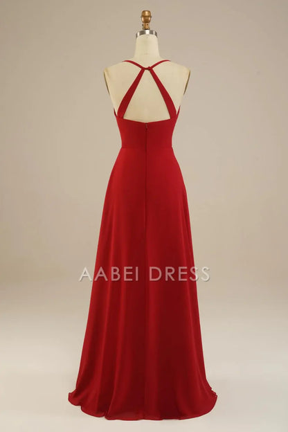 AABEI DRESS Hot Sale Prom Dress Elegant A Line Floor Length Spaghetti Straps Backless Chiffon Simple Formal Dress
