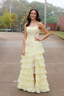 AABEI DRESS Prom Dress Cute A Line Scoop Neck Chiffon Tiered Lace Applique Long with Slit Formal Dress