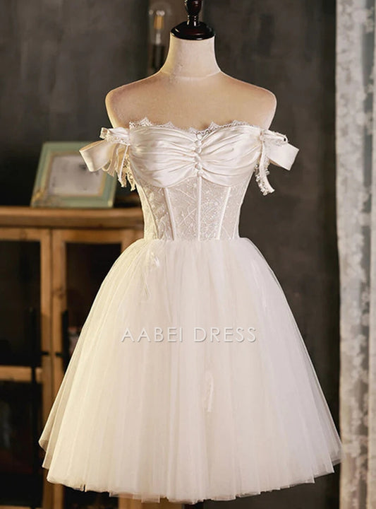 AABEI DRESS New Homecoming Dress Sparkle A-Line Off Shoulder Sleeveless Tulle Cute Short Prom Dresse