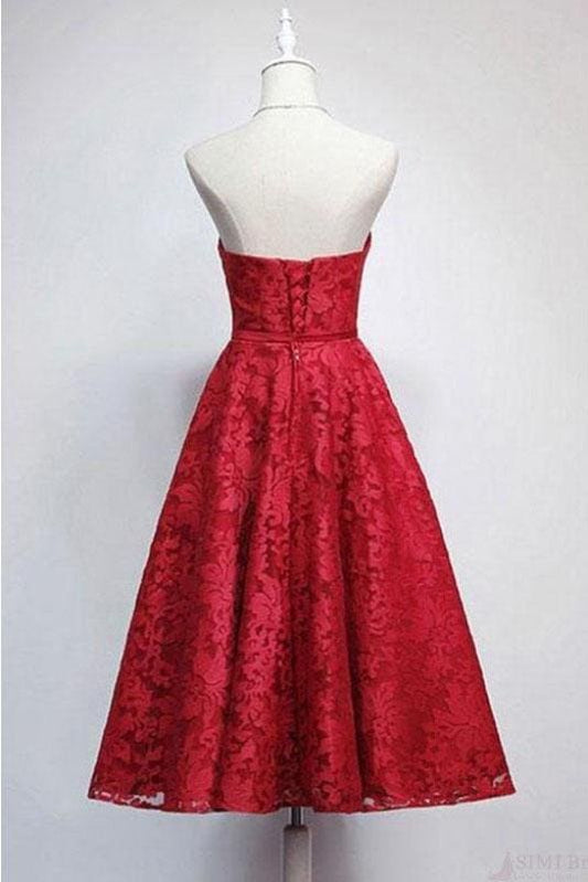 AABEI DRESS Homecoming Dress A Line Strapless Sweetheart Ankle Length Lace Retro Prom Dress