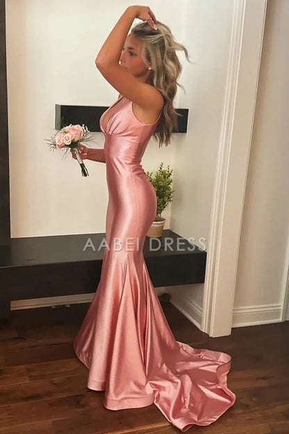 AABEI DRESS Prom Dress Stylish Mermaid V Neck Long With Sweep Train Elegant Formal Dress