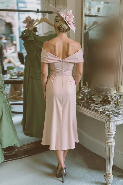 Blush Pink Elegant Sheath Off the Shoulder Sweetheart Neckline Pleated Backless Wedding Guest Dress For Women New Style Mother of the Bride Dress