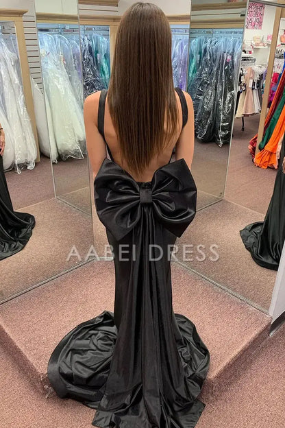 AABEI DRESS Prom Dress Sexy Mermaid Sweetheart Pleated Bodice Satin Backless Cute Big Bow Formal Dress