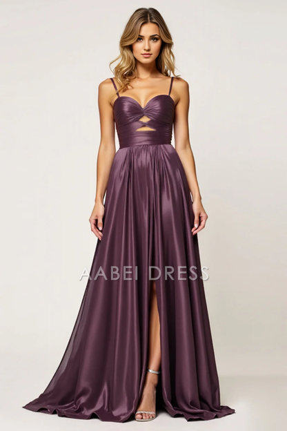 AABEI DRESS Hot Sale Prom Dress Fashion A Line Spaghetti Straps Pleated Keyhole With Slit Long Formal Dress