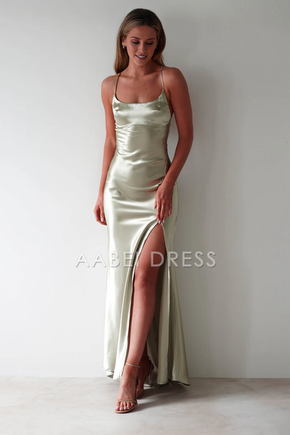 AABEI DRESS Prom Dress Figure Slimming Slip Dress Straight Neckline Low Back Adjustable Tie Straps Elegant Simple Dress