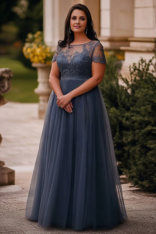 AABEI DRESS Mother Of The Bride Dress A Line Plus Size Tulle Lace Short Sleeve Long Retro Formal Wear Dresse