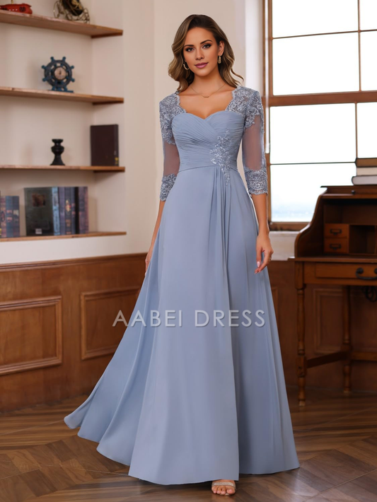 AABEI DRESS High Quality Mother of The Bride Dress A Line Sweetheart Chiffon Dresses Lace Half Sleeve Elegant Formal Dresses