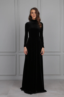 Evening Dress Velvet Dress Mock Neck Open Round Back Long Sleeves Longuette Formal Dresses Wedding Guest Dress