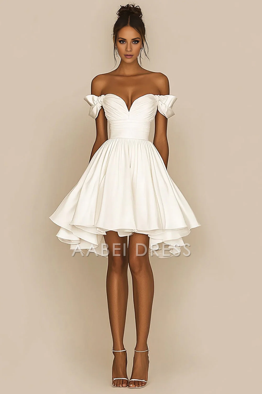 AABEI DRESS Hot Sale Homecoming Dress A Line Sweetheart Off The Shoulder Pleated Charming Short Graduation Dress