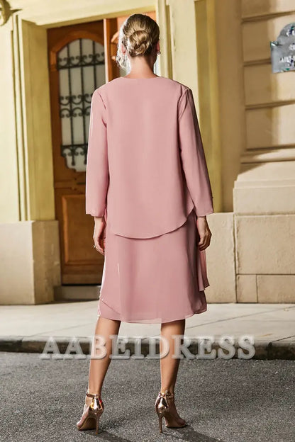 AABEI DRESS Mother of the Bride Dresses Knee-Length V-neck Chiffon Dress With Jacket Formal Dress Wedding Guests Dresses