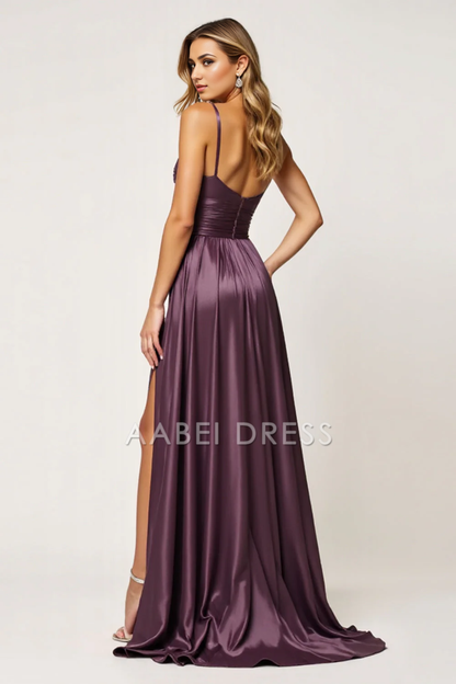 AABEI DRESS Hot Sale Prom Dress Fashion A Line Spaghetti Straps Pleated Keyhole With Slit Long Formal Dress