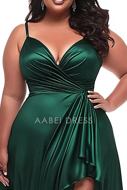 AABEI DRESS Hot Sale Prom Dress Simple Satin Sweetheart Spaghetti Straps Ruched Long Plus Size Formal Dress