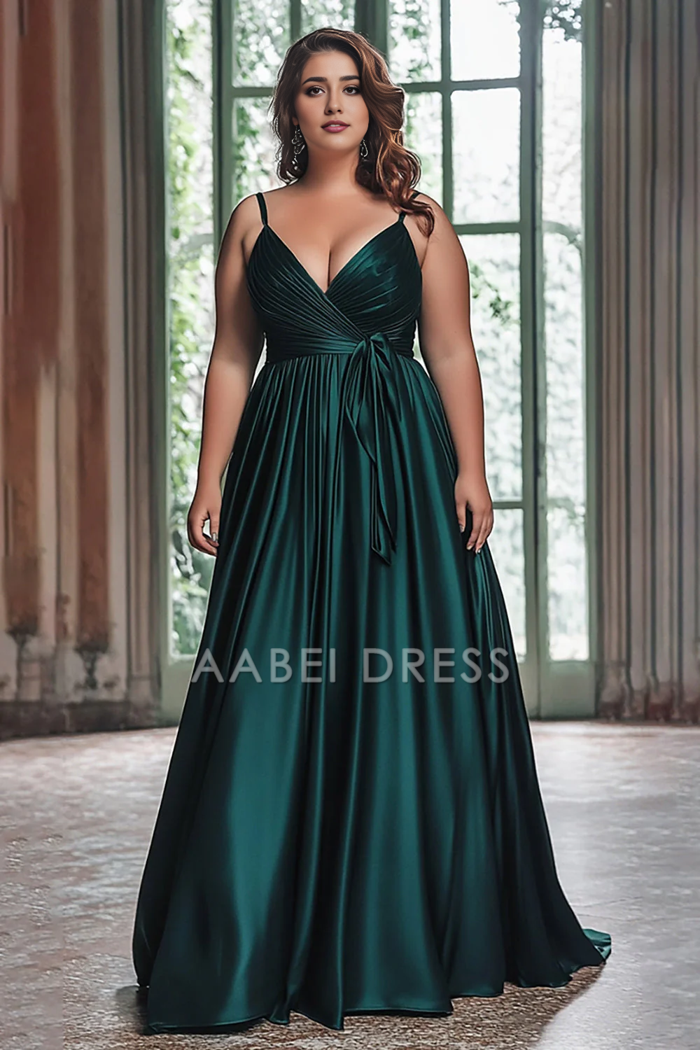 AABEI DRESS Hot Sale Prom Dress Elegant A Line Ruched Satin Long With Cape Formal Dress