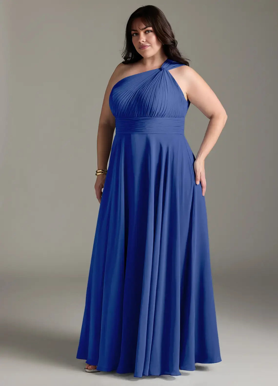Wedding Guests Dresses Fashion Royal Blue A-Line One Shoulder Pleated Sleeveless Minimalist Plus Size Formal Dress Discount Hot Sale Prom Dress