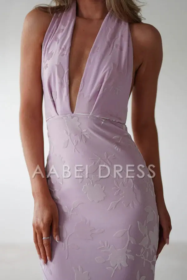 AABEI DRESS Prom Dress Mermaid Halter Neckline Jacquard Open Back Charming High Quality Dress