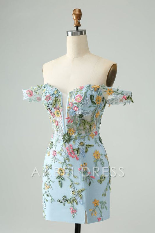 AABEI DRESS Short Party Dress Floral Of the Shoulder Corset Lace Up Backless Fashion Homecoming Dress