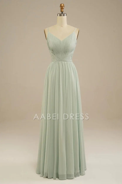 AABEI DRESS Hot Sale Prom Dress Elegant A-Line V Neck Spaghetti Strap Pleated Floor Length Chiffon Simple Formal Dress