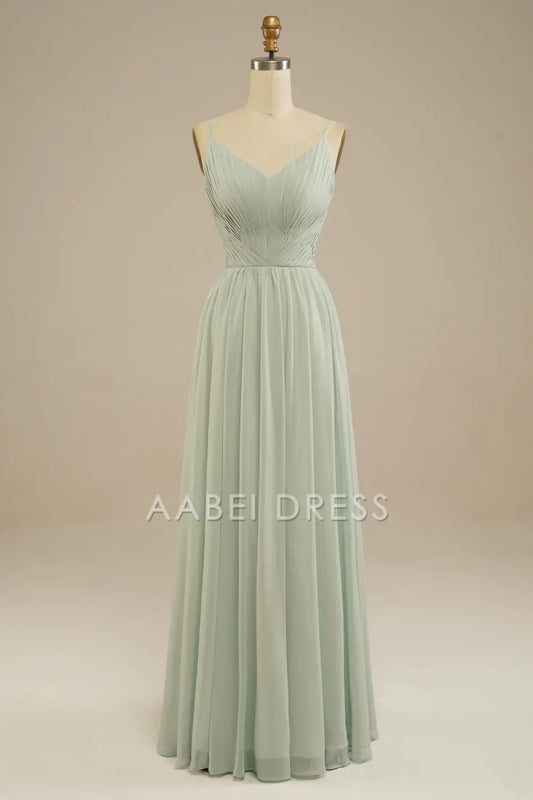 AABEI DRESS Hot Sale Prom Dress Elegant A-Line V Neck Spaghetti Strap Pleated Floor Length Chiffon Simple Formal Dress