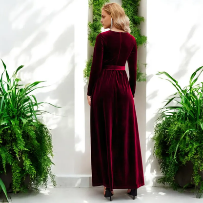 Evening Dress Velvet Dress Long Sleeves Round Neck Elegant Simple Longuette Formal Dresses Wedding Guest Dress