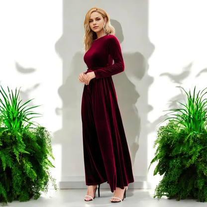 Evening Dress Velvet Dress Long Sleeves Round Neck Elegant Simple Longuette Formal Dresses Wedding Guest Dress