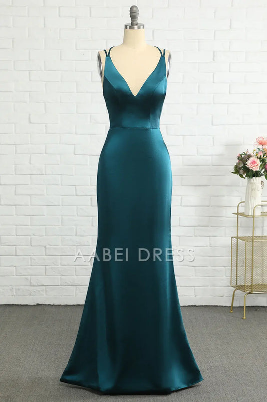AABEI DRESS Hot Sale Prom Dress Elegant Mermaid Deep V Neck Backless Simple Long Formal Dress